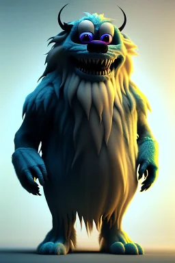 Big furry monster, smile, happy, gradient color fog. highly detailed, concept art, unreal engine 5, ray tracing, RTX, lumen lighting, ultra detail, volumetric lighting, 3d, finely drawn, high definition, high resolution.