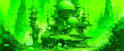 A lime green tiny cybernetic realm painted by Guo Xi