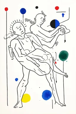 Reprezentare grafica moderna figurativa cu simboluri ,minimal art similar cu desenele lui Picasso , a unui desen facut de un autist , reprezentand statuia lui Saturn devorandu si fiul , în stilul combinat acuarelei umede a lui Joan Miro si cu filigran lineart minimal a lui Jean Cocteau cu Paleta de culori impresionista cu culori putine si tari. Fond alb si linii color subtiri si paralele, cu umbre de lumina cu hasuri incrucisate