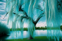 aquamarine gems, clouds, willow tree, photography