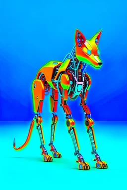 Imágen de arte lineal, robot zorro humanoide, calidad ultra, hiperdetallado, 8k, 3d, colores complementarios, cuerpo completo