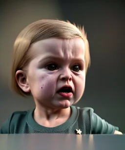 Penny Hofstadter toddler, full body, dramatic lighting, angry, hyper realistic,