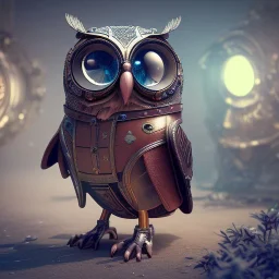 Steampunk Owl, tilt shift,miniature, extreme detail, Photorealism, macro lens 24mm, cinema4d, HDR, 8k, unreal engine 5