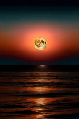 giant moon on the sunset horizon over the sea