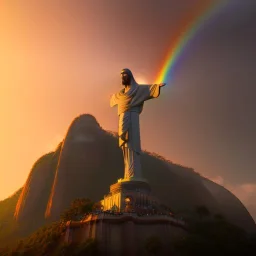 Christ the Redeemer, sunset rainbow