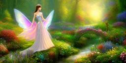 bright fairy, beautiful portrait, flowery landscape