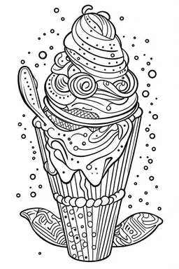 DRAW TO COLORING OF ICE CREAM, CARTOON STYLE, LOW DETAILS, THICK LINES, NO SHADING, NO COLOR