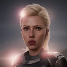 Ultra Realistic retro sci-fi movie war scene, waist up view portrait, blonde woman pointing a gun, sweet young scarlet Johansson face, perfect iris, glow eyes, makeup, weapon. Drones background, Retro sci-fi style, helmet, tight latex coat, fog, rain, soft color, highly detailed, unreal engine 5, ray tracing, RTX, lumen lighting, ultra detail, volumetric lighting, 3d, finely drawn, high definition, high resolution.