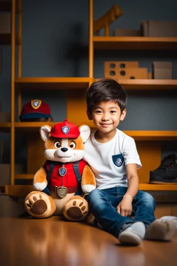 a young boy sitting on a shelf holding a teddy bear, inspired by Ayshia Taşkın, paw patrol, viral photo, medical background, inspired by Farel Dalrymple, press release, 5 years old, bian luan, video, brainwashing, shirt, h 6 4 0, description, uncropped, game maker, baki