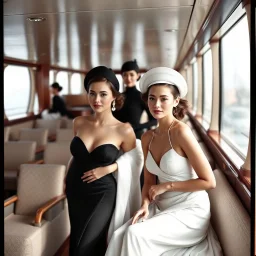 Female fashion models aboard the Finer Liner.