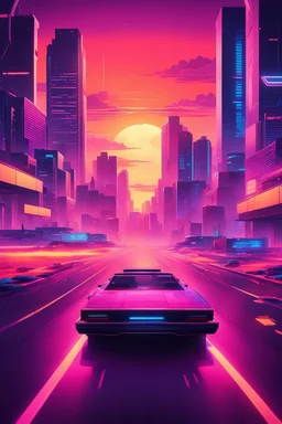 A cinematic photo of Sunset Drive, bathed in warm, neon-lit hues, evoking the nostalgia of Retrowave and 8Bit eras, with bold, geometric shapes and vibrant, electric colors, set against a backdrop of a fiery, synth-heavy sunset, with sleek, futuristic cars speeding by, leaving trails of light, amidst a futuristic cityscape, infused with a sense of retro-futurism, and a hint of digital glitch, with bold, contrasting highlights and deep, rich shadows, capturing the essence of Synthwave's retro-uto