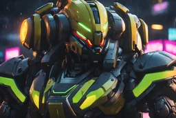 Machine in 8k anime cgi artstyle, orisa them, neon effect, close picture, rain, apocalypse, intricate details, highly detailed, high details, detailed portrait, masterpiece,ultra detailed, ultra quality