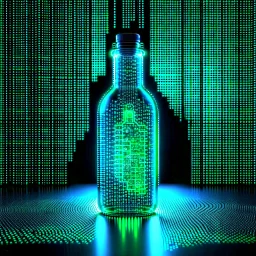 A digital message in a glass bottle. The message is the creation of artificial intelligence.