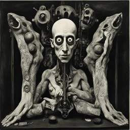 UPSIDE-DOWN world, upside-down picture, Abner Graboff and Joel Peter Witkin deliver a dark surreal masterpiece, muted colors, sinister, creepy, sharp focus, dark shines, upside-down, reversed vertical composition,