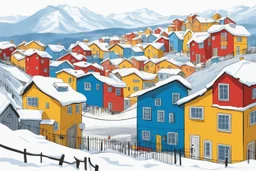 Colorful, compact houses covered the surrounding landscape – bold reds, blues and mustard yellows, offset by duller greys and the small cluster of buildings that marked the city’s center. And behind the small city dramatic mountains, steep and snow-capped. The sun glinted off their icy edges.