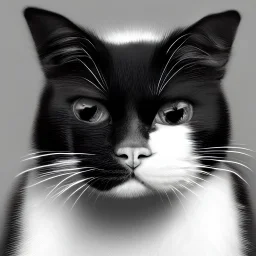 A black and white angry Cat, photorrealist