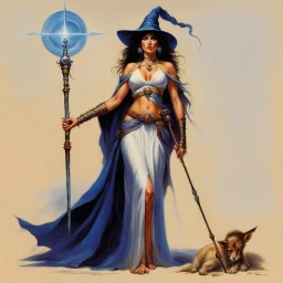 ConceptSheet [by Boris Vallejo]: woman wizard and her long rod with AD&D statistics