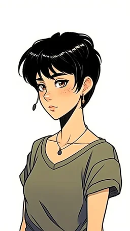Relaxed and Stylish Anime 90s , short black hair