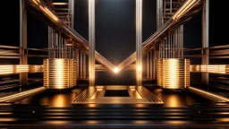 a 3d fractal stage structre made of metallic color 3d structures, pertty artistc background,dynamic lights