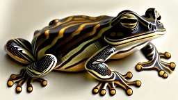 add a stylized brown frog with black stripes