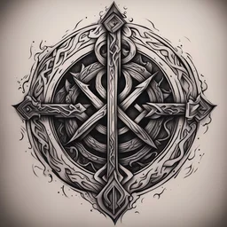 The sketch of the tattoo of the Slavic blood symbol is dark, only large details
