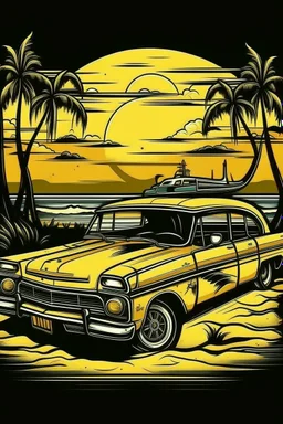 A ilustration of TAXI OLD STYLE , beach, middle ground design, t-shirt design, no black ground, vector, 4k