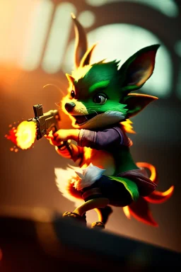 1boy, A new League of Legends Champion, [Goblin] Yordle, Male, Wielding a Gun, Splash Art, Riot Games Entertainment, boka, 8k