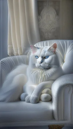 White cat, sitting on a sofa hdr