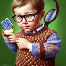 peter billingsley chubby kid with glasses, gripping a single ((Dark red))soap bar, ((brown))argyle sweater