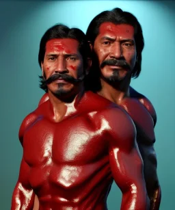 Portrait Mexican Man, wrestling, retro 80s style, hot ambient, photo studio, red, gold, vibrant color, highly detailed, art stations, concept art, smooth, unreal engine 5, god rays, ray tracing, RTX, lumen lighting, ultra detail, volumetric lighting, 3d, finely drawn, high definition, high resolution.