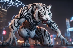 Venom beast in 8k anime cgi artstyle, white tiger them, neon effect, close picture, full body, apocalypse, intricate details, highly detailed, high details, detailed portrait, masterpiece,ultra detailed, ultra quality