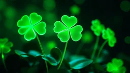 Digital St. Patrick’s Day hologram clovers glowing green