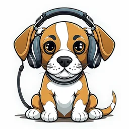 DJ Dog Wearing Headphones | Puppy Wearing Headphones ,illustration,svg,white background