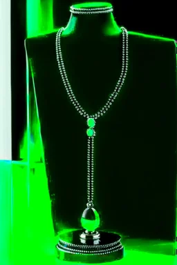 dark green velvet Necklace Mannequin Stand on a luxury table