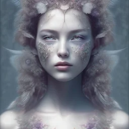 Portrait of beautiful girl, face dept of field,face shining, plant, metal, feathers,central weight average, CWA Dryad,Median filter fae, sidhe, ominous, nature, plants, wildflower sparkle,wildflower 3d view, facepaint, dnd character portrait, intricate, oil on canvas, masterpiece, expert, insanely detailed, 4k resolution, retroanime style, cute big circular reflective eyes, cinematic smooth, intricate detail , soft smooth lighting, soft pastel colors, painted Renaissance style,sharp focus