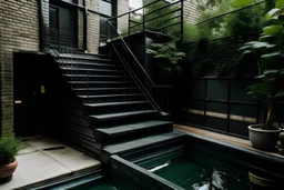 old industrial black narrow pool with steps