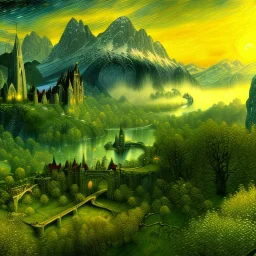 Epic Drawing of scenery of The LOTR estilo Van Gogh 4k