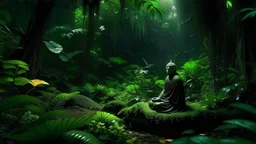 In the jungle garden my mind bows . With the songs of dawn and the sadness of sleep Every leaf - that trembles in the embrace of the green My With dreams, An otherworldly planet, bathed in the cold glow of distant stars. meditate monk direct view , black , Smoke in the Galaxy.