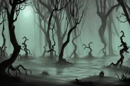 Spooky scary terrifying ghosts in a dark forest