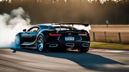black tuned bugatti chiron drifting in the white smoke --chaos 80 --ar 16:9 --style raw --stylize 700