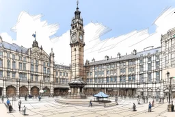 urban sketch of Nottingham market square