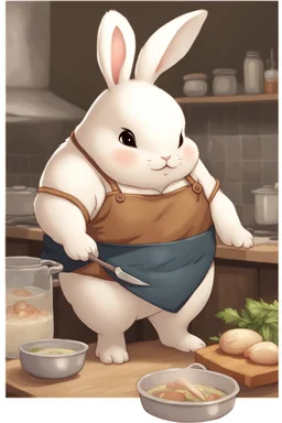 Cute chubby bunny boy floppy ears adventurer dnd cooking art realism