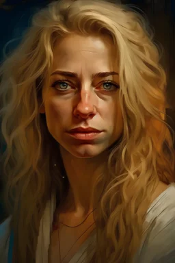 Beautiful Moroccan woman, 40 years old, wavy hair, beautiful big , symmetrical eyes, blond hair, painterly style, detailed, 8k, by Ashley Wood. –ar 2:3 –stop 80 –uplight