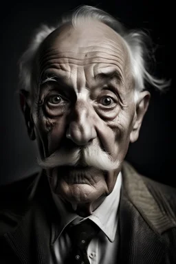 Highly detailed portrait of 80 years old man , ghost, mustache, scared