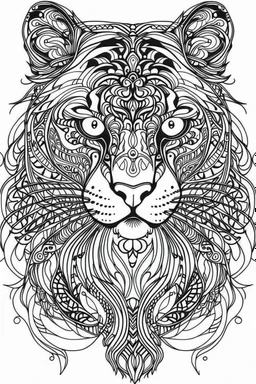 outline art for an Adult coloring page, Sketch style, only use outline< Mandala Jaguar, clean line art, white background, no shadows and clear and well