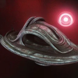 biomorphic alien ship with lighting, colours, 3D-rendering, foto-realistic,TG, 8k, art by HR Giger.