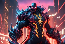 Huge Sion venom in 8k solo leveling shadow artstyle, huge muscles, close picture, sea, neon lights, intricate details, highly detailed, high details, detailed portrait, masterpiece,ultra detailed, ultra quality