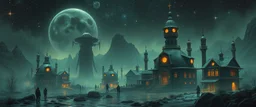 the first nation, robotic witchcraft, cyberpunk village, sci-fi, strange chrome vessels