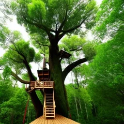 A giant tree With a giant treehouse,8k, meditation,beautiful,wild,