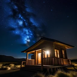 cabaña en la noche con el cielo estrellado